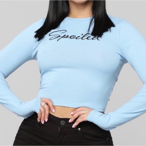 Fashion Nova Tops Blue Ribbed Fashion Nova Spoiled Long Sleeve